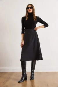 Olalook Women's Dark Anthracite Waist Banded Thessaloniki Bell Skirt - Image 3