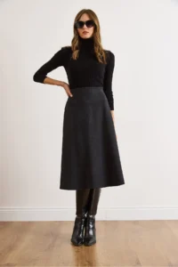 Olalook Women's Dark Anthracite Waist Banded Thessaloniki Bell Skirt - Image 4