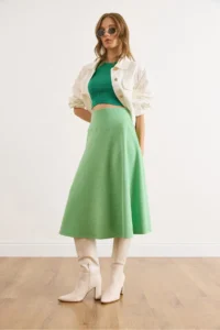 Olalook Women's Pistachio Green Waist Banded Thessaloniki Bell Skirt - Image 4