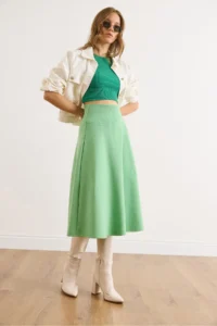 Olalook Women's Pistachio Green Waist Banded Thessaloniki Bell Skirt - Image 5
