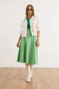Olalook Women's Pistachio Green Waist Banded Thessaloniki Bell Skirt - Image 6