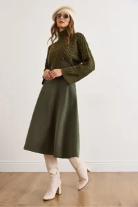 Olalook Women's Khaki Waist Banded Thessaloniki Bell Skirt - Image 3