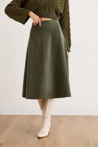 Olalook Women's Khaki Waist Banded Thessaloniki Bell Skirt - Image 4