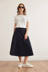 Olalook Women's Navy Blue Waist Banded Thessaloniki Bell Skirt - Image 3