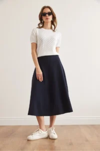 Olalook Women's Navy Blue Waist Banded Thessaloniki Bell Skirt - Image 4