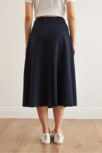 Olalook Women's Navy Blue Waist Banded Thessaloniki Bell Skirt - Image 8