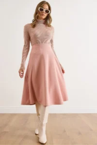 Olalook Women's Powder Waist Banded Thessaloniki Bell Skirt