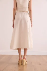 Olalook Women's Ecru Waist Elastic Dirty Stitching Muslin Skirt - Image 6