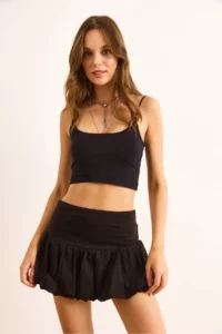 Olalook Women's Black Cotton Mini Balloon Skirt with Shorts - Image 5