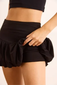 Olalook Women's Black Cotton Mini Balloon Skirt with Shorts - Image 6