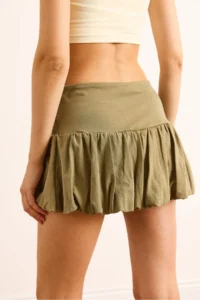 Olalook Women's Khaki Cotton Mini Balloon Skirt with Shorts - Image 7