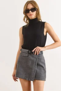 Olalook Women Smoke Gray Zippered Bowl Shorts Skirt