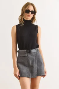 Olalook Women Smoke Gray Zippered Bowl Shorts Skirt - Image 3