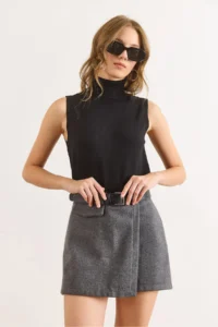Olalook Women Smoke Gray Zippered Bowl Shorts Skirt - Image 4