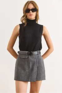 Olalook Women Smoke Gray Zippered Bowl Shorts Skirt - Image 5