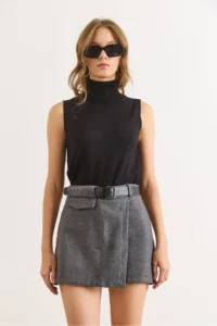 Olalook Women Smoke Gray Zippered Bowl Shorts Skirt - Image 6