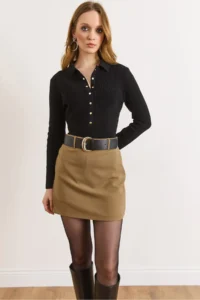 Olalook Women's Mink Belt Detailed Mini Skirt with Shorts