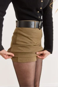 Olalook Women's Mink Belt Detailed Mini Skirt with Shorts - Image 4