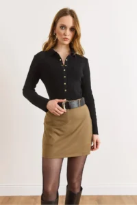 Olalook Women's Mink Belt Detailed Mini Skirt with Shorts - Image 5
