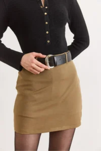 Olalook Women's Mink Belt Detailed Mini Skirt with Shorts - Image 6