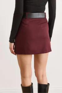 Olalook Women's Burgundy Belt Detailed Mini Skirt with Shorts - Image 2
