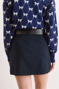 Olalook Women's Navy Blue Belt Detailed Mini Skirt with Shorts - Image 3