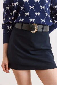 Olalook Women's Navy Blue Belt Detailed Mini Skirt with Shorts - Image 5