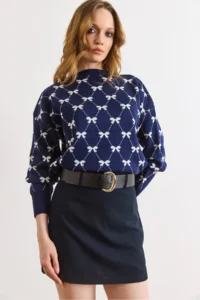 Olalook Women's Navy Blue Belt Detailed Mini Skirt with Shorts - Image 6