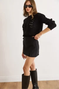 Olalook Women's Black Hidden Zipper Mini Skirt with Shorts - Image 6