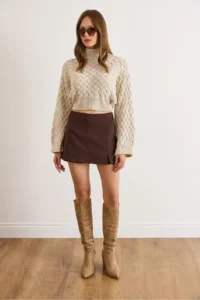 Olalook Women's Bitter Brown Mini Skirt with Hidden Zipper Shorts - Image 3