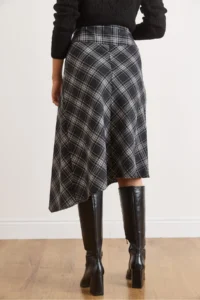Olalook Women's Black Plaid Wool Effect Midi Wrap Skirt - Image 4