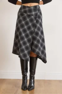 Olalook Women's Black Plaid Wool Effect Midi Wrap Skirt - Image 5