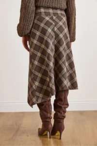 Olalook Women's Brown Plaid Wool Effect Midi Wrap Skirt - Image 6