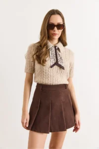 Olalook Women's Brown Lining Pleated Mini Skirt with Shorts - Image 4