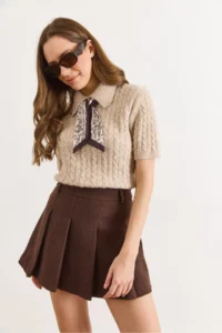 Olalook Women's Brown Lining Pleated Mini Skirt with Shorts - Image 5