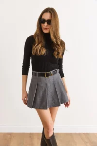 Olalook Women's Anthracite Lining Pleated Mini Skirt with Shorts - Image 5