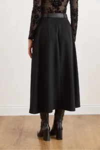 Olalook Women's Black Belted Zippered Maxi Pleated Skirt - Image 2