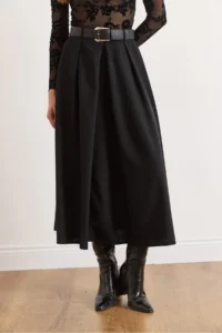 Olalook Women's Black Belted Zippered Maxi Pleated Skirt - Image 4