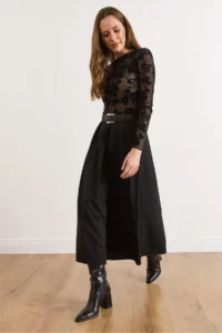 Olalook Women's Black Belted Zippered Maxi Pleated Skirt - Image 5