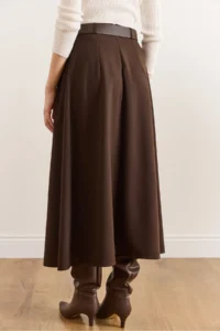 Olalook Women's Bitter Brown Belted Zippered Maxi Pleated Skirt - Image 4