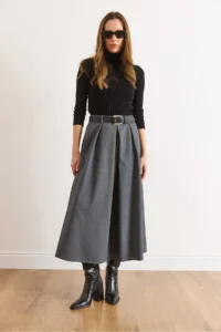 Olalook Women's Anthracite Belted Zippered Maxi Pleated Skirt - Image 2