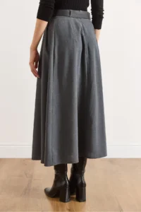 Olalook Women's Anthracite Belted Zippered Maxi Pleated Skirt - Image 5