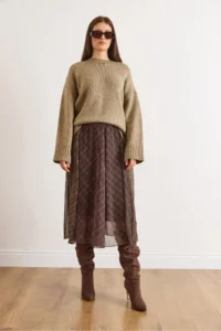 Olalook Women's Plaid Brown Lined Block Patterned Bell Tulle Skirt - Image 2