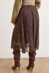 Olalook Women's Plaid Brown Lined Block Patterned Bell Tulle Skirt - Image 3