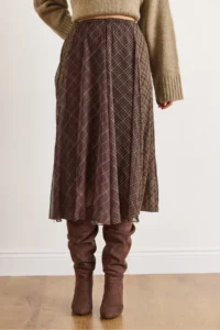 Olalook Women's Plaid Brown Lined Block Patterned Bell Tulle Skirt - Image 4