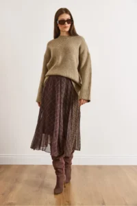 Olalook Women's Plaid Brown Lined Block Patterned Bell Tulle Skirt - Image 5