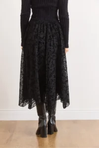 Olalook Women's Black Lined Velvet Flocked Printed Bell Tulle Skirt - Image 4