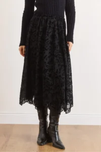 Olalook Women's Black Lined Velvet Flocked Printed Bell Tulle Skirt - Image 6