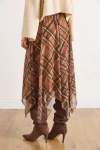 Olalook Women's Camel Lined Skirt Asymmetrical Plaid Bell Tulle Skirt - Image 7
