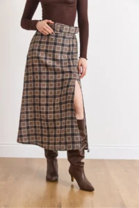 Olalook Women's Mink Belt Detailed Pocket Slit Polyviscon Flowy Skirt - Image 6